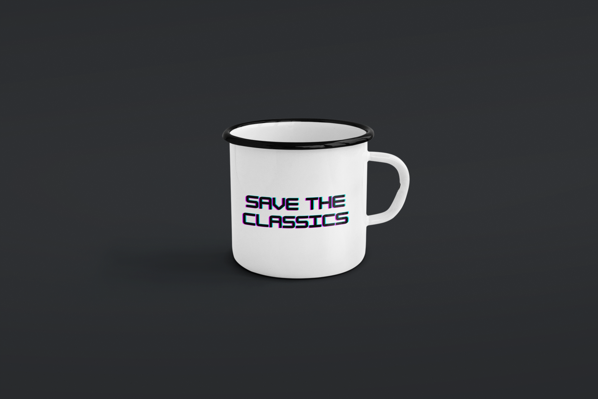 Emaille Tasse "Save the Classics" Version 3